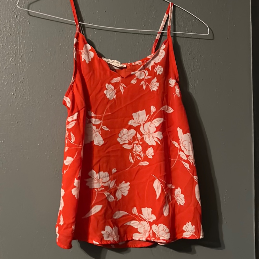 Bright red/orange floral tank top